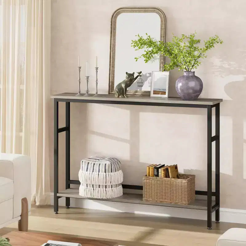 5.9 Table de canapé mince, console étroite à 2 niveaux avec étagère réglable, table peu encombrante derrière le canapé pour le salon, l'entrée, le couloir