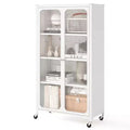 Costway Storage Cabinet with Wheels & 2 Translucent Doors Adjustable Shelves Sideboard 31.5 x 14.5 x 58