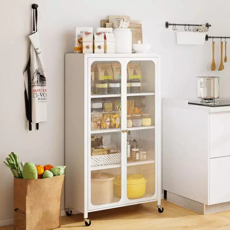 Meuble de rangement Costway avec roulettes et 2 portes translucides, étagères réglables, buffet 31,5 x 14,5 x 58