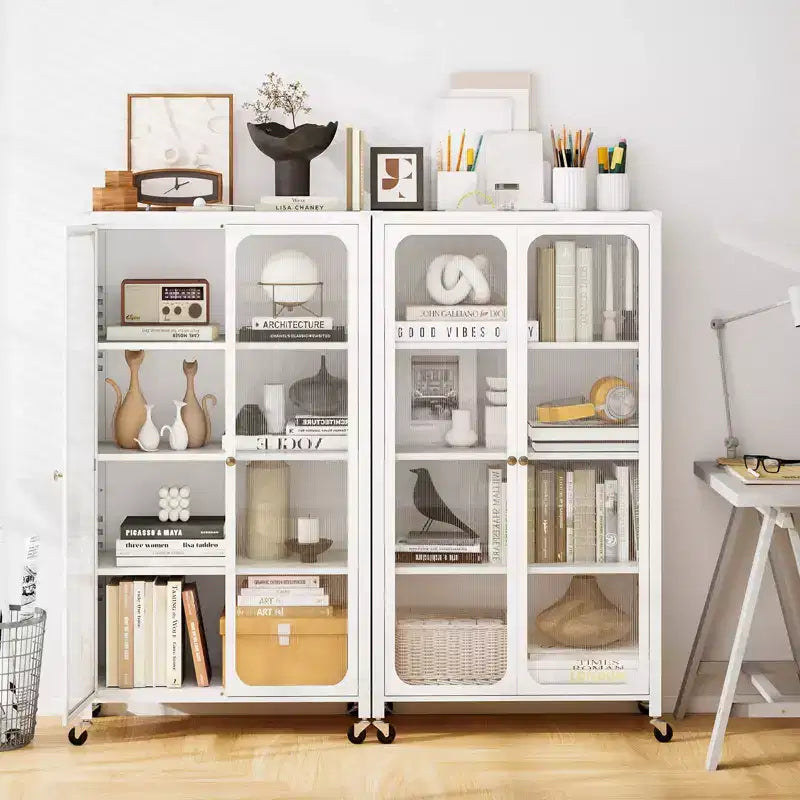 Meuble de rangement Costway avec roulettes et 2 portes translucides, étagères réglables, buffet 31,5 x 14,5 x 58