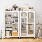 Meuble de rangement Costway avec roulettes et 2 portes translucides, étagères réglables, buffet 31,5 x 14,5 x 58