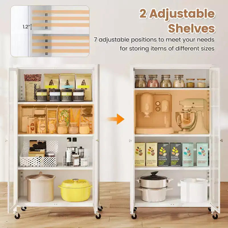 Meuble de rangement Costway avec roulettes et 2 portes translucides, étagères réglables, buffet 31,5 x 14,5 x 58