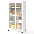 Meuble de rangement Costway avec roulettes et 2 portes translucides, étagères réglables, buffet 31,5 x 14,5 x 58