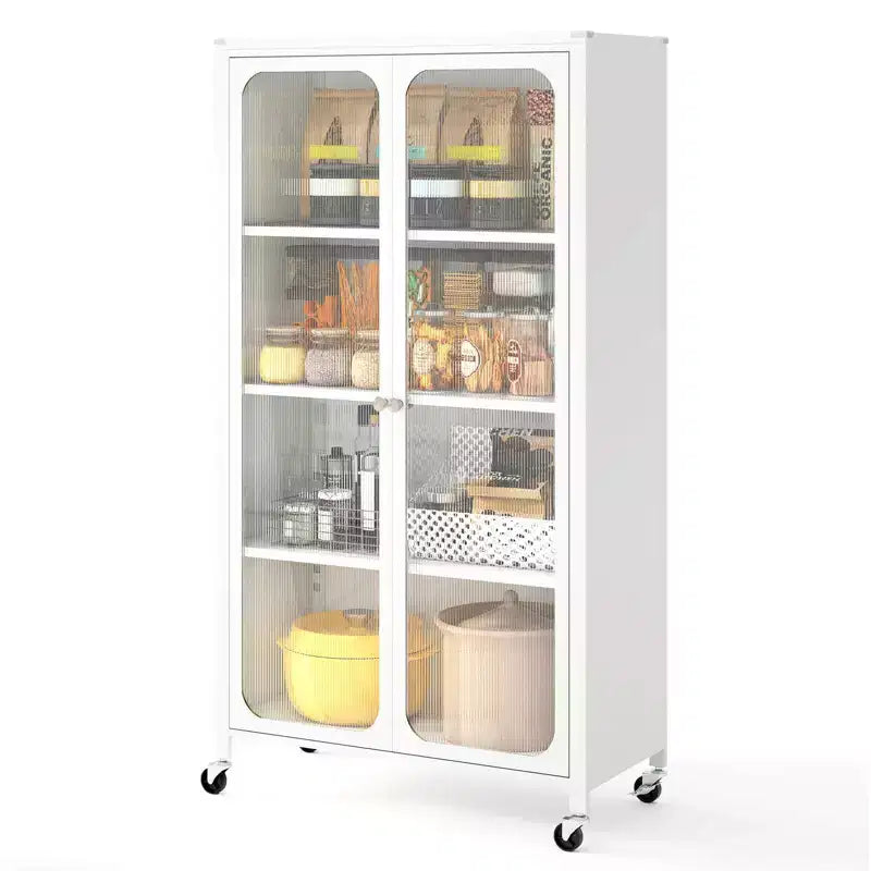 Meuble de rangement Costway avec roulettes et 2 portes translucides, étagères réglables, buffet 31,5 x 14,5 x 58