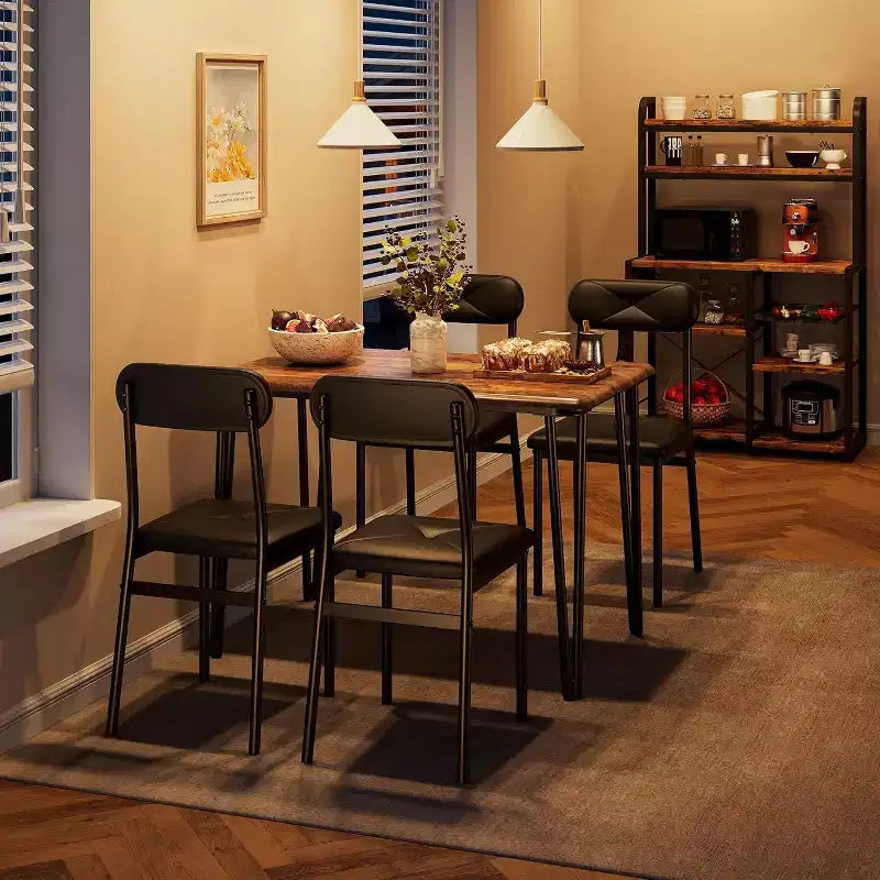 Ensemble de salle à manger 4 pièces pour petits espaces, table de cuisine avec 4 chaises rembourrées, meubles de salle à manger compacts pour appartements et maisons douillettes