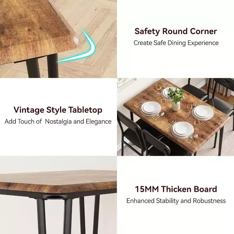 Ensemble de salle à manger 4 pièces pour petits espaces, table de cuisine avec 4 chaises rembourrées, meubles de salle à manger compacts pour appartements et maisons douillettes