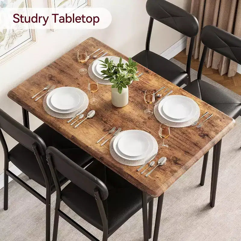 Ensemble de salle à manger 4 pièces pour petits espaces, table de cuisine avec 4 chaises rembourrées, meubles de salle à manger compacts pour appartements et maisons douillettes