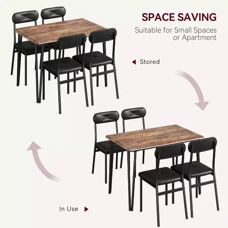 Ensemble de salle à manger 4 pièces pour petits espaces, table de cuisine avec 4 chaises rembourrées, meubles de salle à manger compacts pour appartements et maisons douillettes