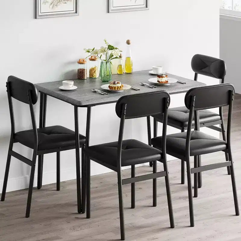 Ensemble de salle à manger 4 pièces pour petits espaces, table de cuisine avec 4 chaises rembourrées, meubles de salle à manger compacts pour appartements et maisons douillettes