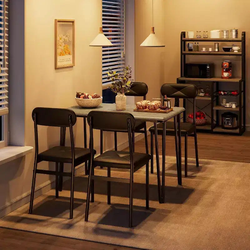 Ensemble de salle à manger 4 pièces pour petits espaces, table de cuisine avec 4 chaises rembourrées, meubles de salle à manger compacts pour appartements et maisons douillettes