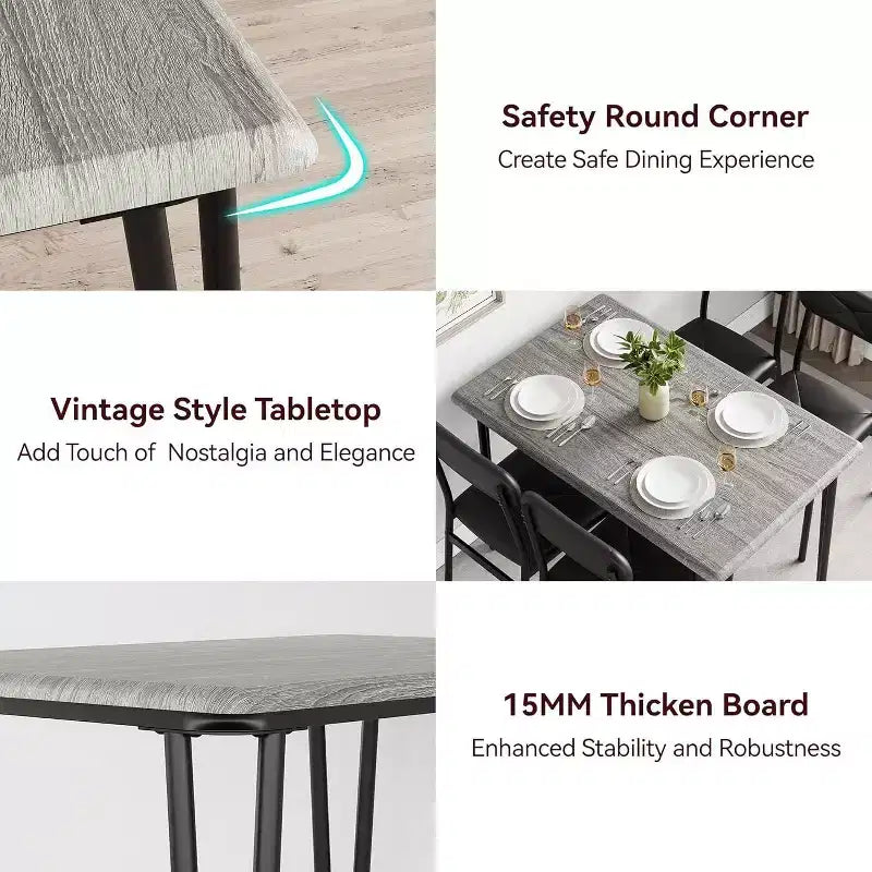 Ensemble de salle à manger 4 pièces pour petits espaces, table de cuisine avec 4 chaises rembourrées, meubles de salle à manger compacts pour appartements et maisons douillettes