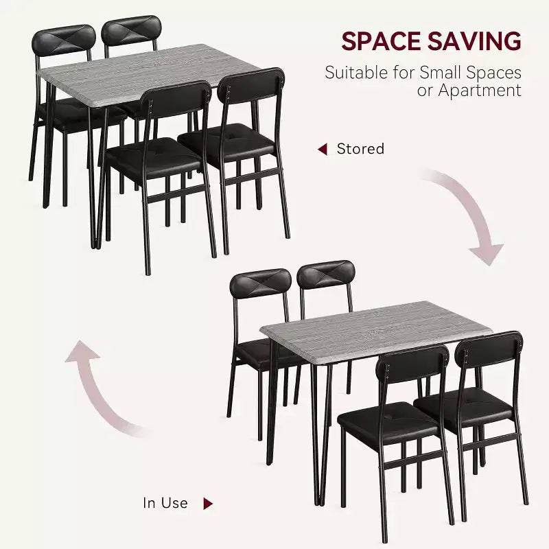 Ensemble de salle à manger 4 pièces pour petits espaces, table de cuisine avec 4 chaises rembourrées, meubles de salle à manger compacts pour appartements et maisons douillettes