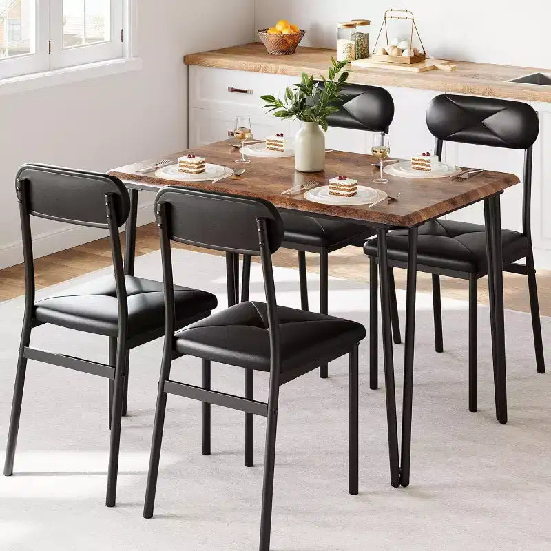 Ensemble de salle à manger 4 pièces pour petits espaces, table de cuisine avec 4 chaises rembourrées, meubles de salle à manger compacts pour appartements et maisons douillettes