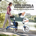 All Terrain Rollator Walker with Seat, Backrest, Handles, Walker for Seniors, 12 Rubber Wheels Foldable Lightweight Aluminum Walkers