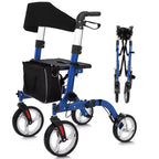 Déambulateur tout-terrain avec siège, dossier, poignées, déambulateur pour personnes âgées, 12 roues en caoutchouc, déambulateurs pliables en aluminium léger