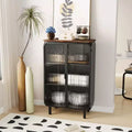 Acekool 28.35 3-Tier Storage Cabinet with 2 Glass Doors, Modern Storage Organizer for Entryway, Living Room, Home Office, Dining Room, Black+Brown