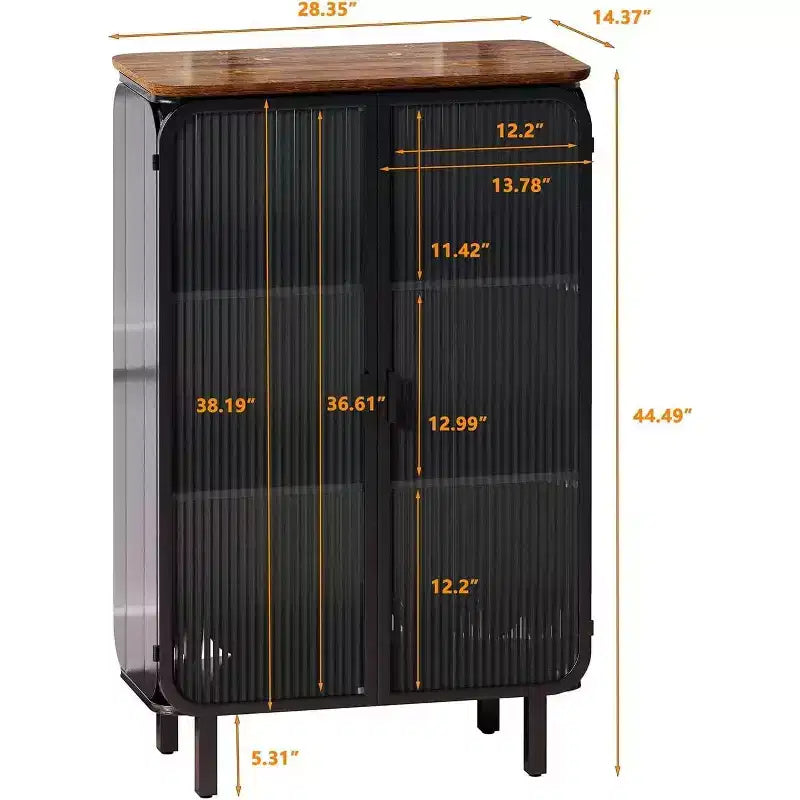 Acekool Meuble de Rangement à 3 Niveaux de 72 cm avec 2 Portes Vitrées, Organisateur de Rangement Moderne pour Entrée, Salon, Bureau, Salle à Manger, Noir+Marron