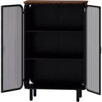 Acekool Meuble de Rangement à 3 Niveaux de 72 cm avec 2 Portes Vitrées, Organisateur de Rangement Moderne pour Entrée, Salon, Bureau, Salle à Manger, Noir+Marron