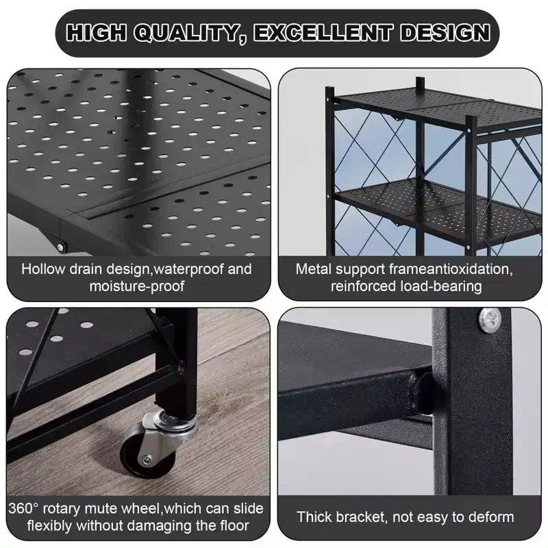 Lot de casiers de cuisine en acier au carbone - Étagère de rangement métallique, pliable, multicouche, sans installation requise, convient pour micro-ondes, four