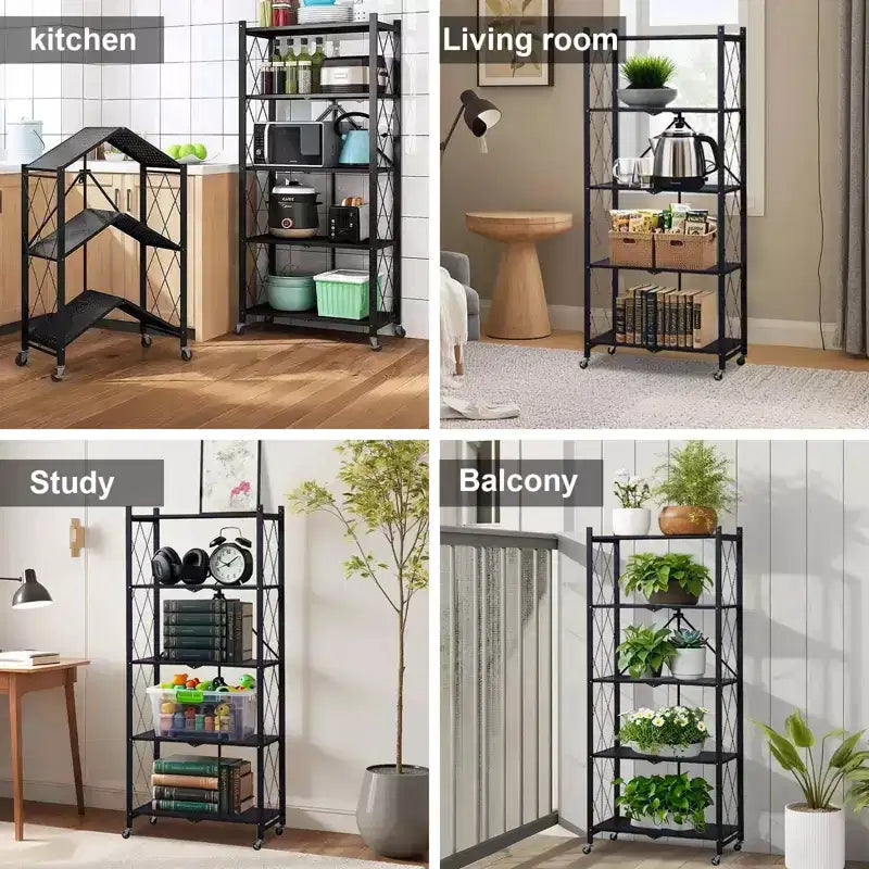 Lot de casiers de cuisine en acier au carbone - Étagère de rangement métallique, pliable, multicouche, sans installation requise, convient pour micro-ondes, four