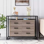 Acekool 6-Drawer Dresser with Tempered Glass Shelves - Brown/Wood