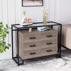 Commode Acekool à 6 tiroirs avec étagères en verre trempé - Marron/Bois