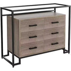 Commode Acekool à 6 tiroirs avec étagères en verre trempé - Marron/Bois