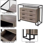 Commode Acekool à 6 tiroirs avec étagères en verre trempé - Marron/Bois