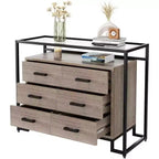 Commode Acekool à 6 tiroirs avec étagères en verre trempé - Marron/Bois