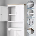 Meuble de rangement sur toilettes de 168 cm, organisateur de salle de bain autoportant avec deux portes et étagères réglables, dispositif anti-basculement, assemblage facile, blanc