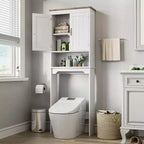 Meuble de rangement sur toilettes de 168 cm, organisateur de salle de bain autoportant avec deux portes et étagères réglables, dispositif anti-basculement, assemblage facile, blanc