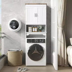 Meuble de rangement sur toilettes de 168 cm, organisateur de salle de bain autoportant avec deux portes et étagères réglables, dispositif anti-basculement, assemblage facile, blanc