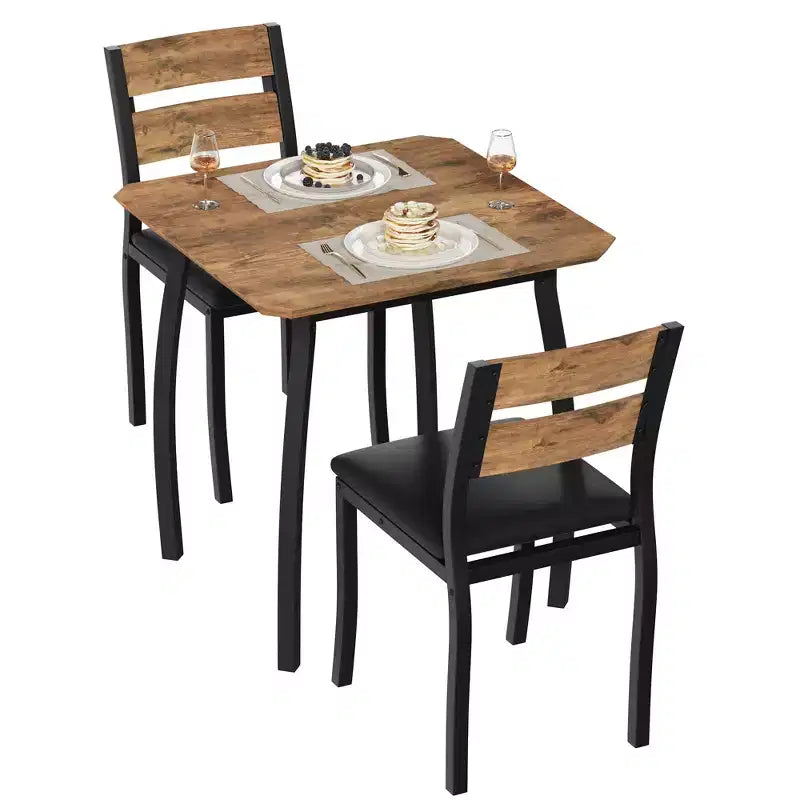 Ensemble table de salle à manger 3 pièces pour 2 personnes, table de cuisine de style campagnard et chaises rembourrées, meuble de salle à manger carré avec cadre en métal