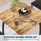 Ensemble table de salle à manger 3 pièces pour 2 personnes, table de cuisine de style campagnard et chaises rembourrées, meuble de salle à manger carré avec cadre en métal