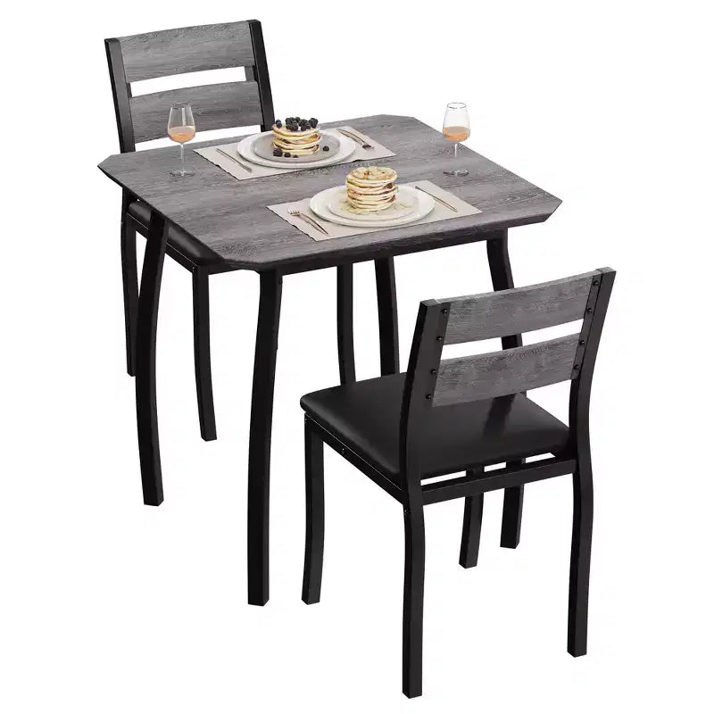 Ensemble table de salle à manger 3 pièces pour 2 personnes, table de cuisine de style campagnard et chaises rembourrées, meuble de salle à manger carré avec cadre en métal