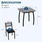 Ensemble table de salle à manger 3 pièces pour 2 personnes, table de cuisine de style campagnard et chaises rembourrées, meuble de salle à manger carré avec cadre en métal