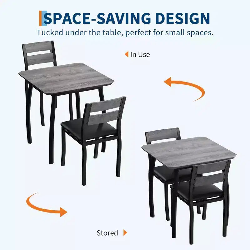 Ensemble table de salle à manger 3 pièces pour 2 personnes, table de cuisine de style campagnard et chaises rembourrées, meuble de salle à manger carré avec cadre en métal