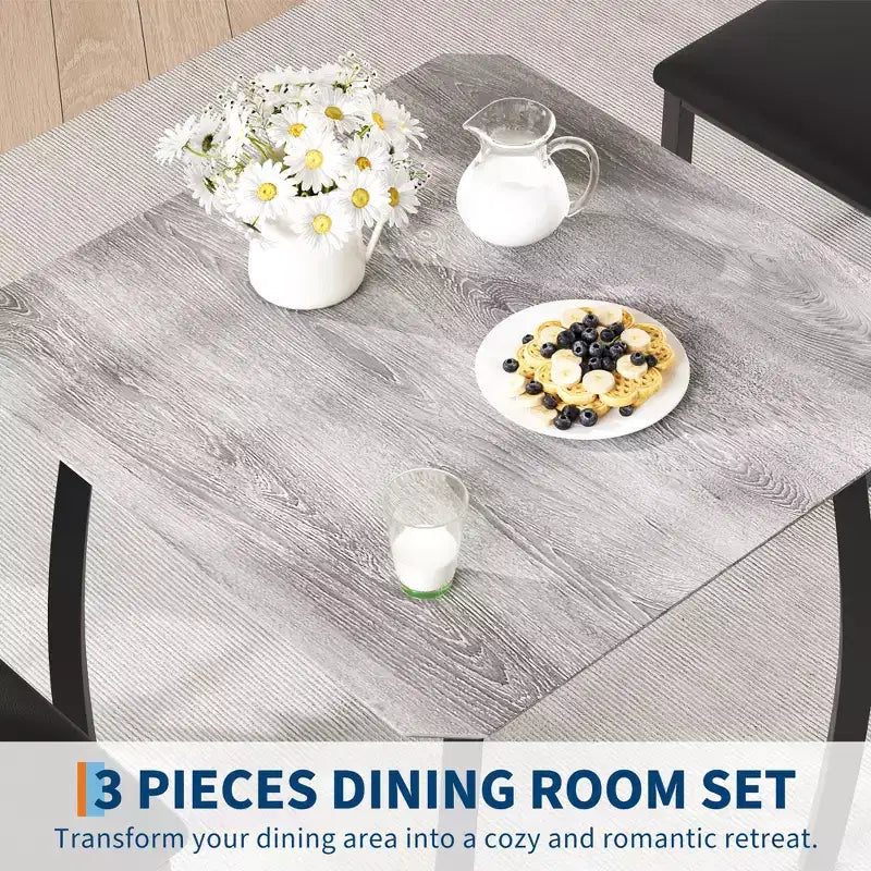 Ensemble table de salle à manger 3 pièces pour 2 personnes, table de cuisine de style campagnard et chaises rembourrées, meuble de salle à manger carré avec cadre en métal