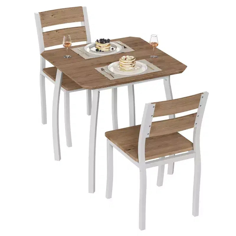 Ensemble table de salle à manger 3 pièces pour 2 personnes, table de cuisine de style campagnard et chaises rembourrées, meuble de salle à manger carré avec cadre en métal