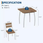 Ensemble table de salle à manger 3 pièces pour 2 personnes, table de cuisine de style campagnard et chaises rembourrées, meuble de salle à manger carré avec cadre en métal