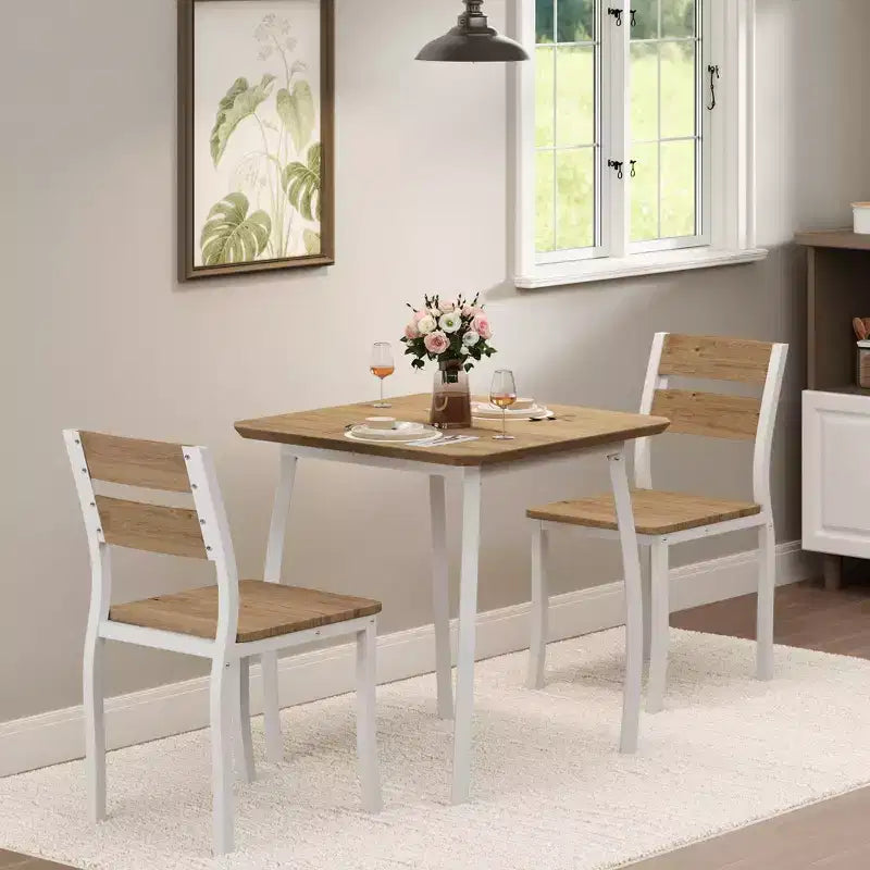 Ensemble table de salle à manger 3 pièces pour 2 personnes, table de cuisine de style campagnard et chaises rembourrées, meuble de salle à manger carré avec cadre en métal