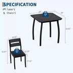 Ensemble table de salle à manger 3 pièces pour 2 personnes, table de cuisine de style campagnard et chaises rembourrées, meuble de salle à manger carré avec cadre en métal