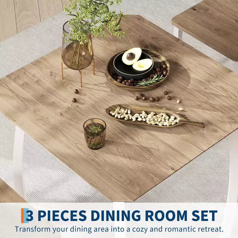 Ensemble table de salle à manger 3 pièces pour 2 personnes, table de cuisine de style campagnard et chaises rembourrées, meuble de salle à manger carré avec cadre en métal