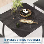 Ensemble table de salle à manger 3 pièces pour 2 personnes, table de cuisine de style campagnard et chaises rembourrées, meuble de salle à manger carré avec cadre en métal