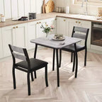 Ensemble table de salle à manger 3 pièces pour 2 personnes, table de cuisine de style campagnard et chaises rembourrées, meuble de salle à manger carré avec cadre en métal