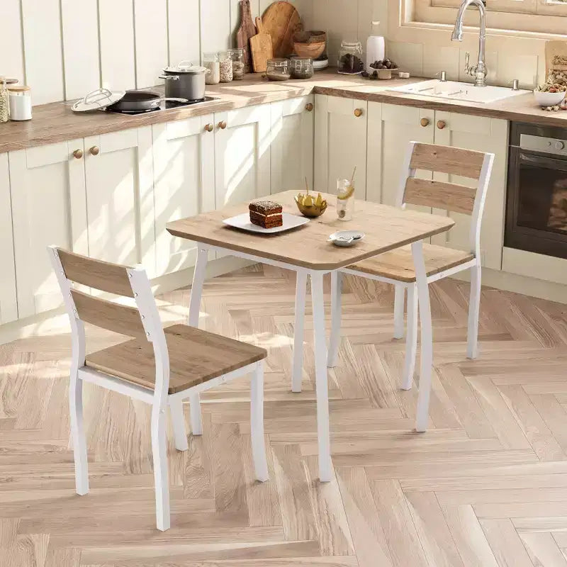 Ensemble table de salle à manger 3 pièces pour 2 personnes, table de cuisine de style campagnard et chaises rembourrées, meuble de salle à manger carré avec cadre en métal