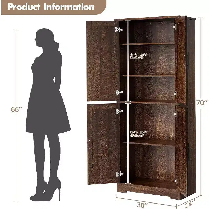 Acekool Armoire de cuisine haute avec étagères réglables, buffet de rangement à 4 portes pour la cuisine, la salle à manger et la salle de bain