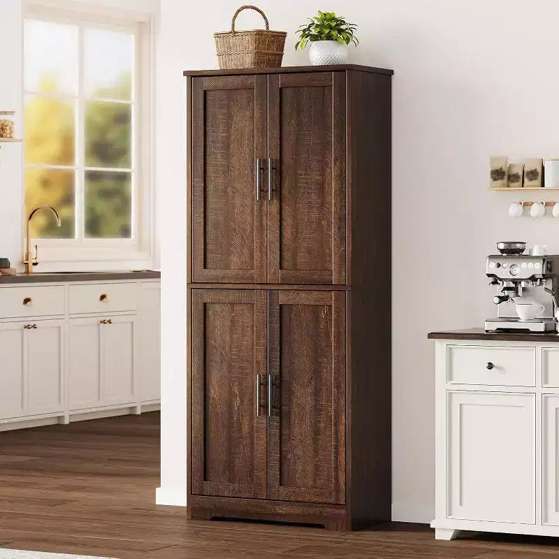 Acekool Armoire de cuisine haute avec étagères réglables, buffet de rangement à 4 portes pour la cuisine, la salle à manger et la salle de bain
