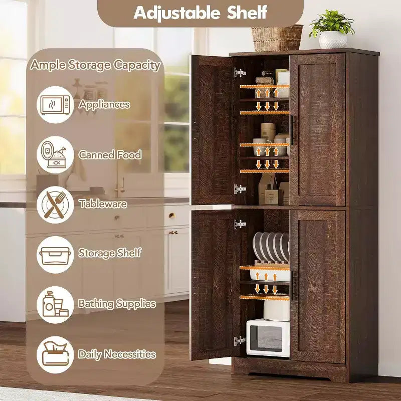 Acekool Armoire de cuisine haute avec étagères réglables, buffet de rangement à 4 portes pour la cuisine, la salle à manger et la salle de bain