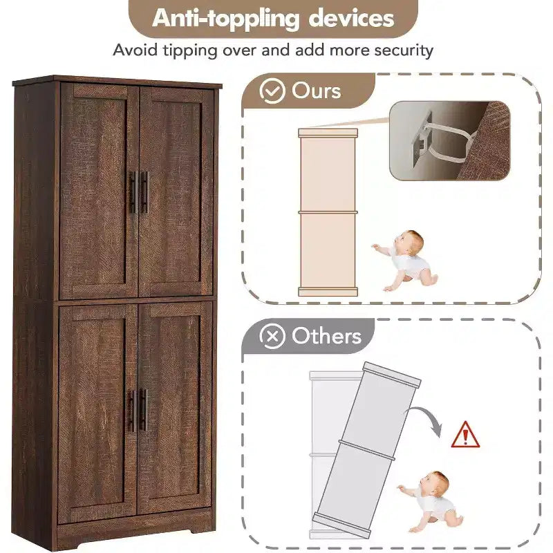 Acekool Armoire de cuisine haute avec étagères réglables, buffet de rangement à 4 portes pour la cuisine, la salle à manger et la salle de bain